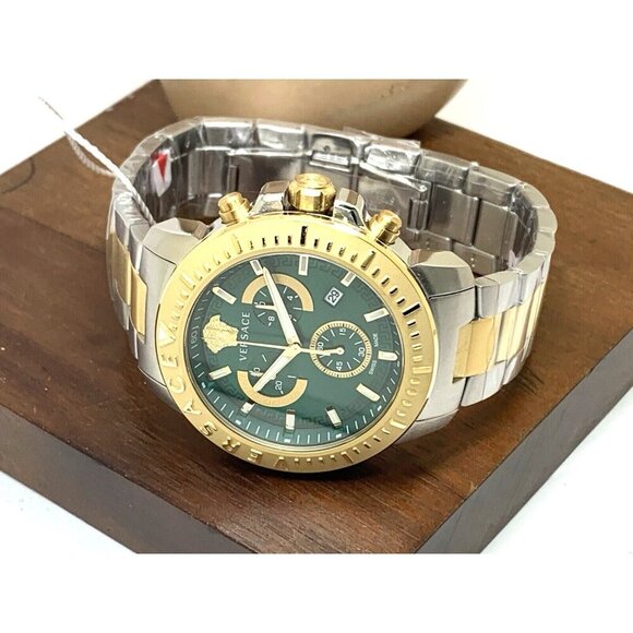 Versace Men's Watch VE2E00421 Swiss Quartz Chronograph Green Dial Two Tone Steel - Picture 9 of 15